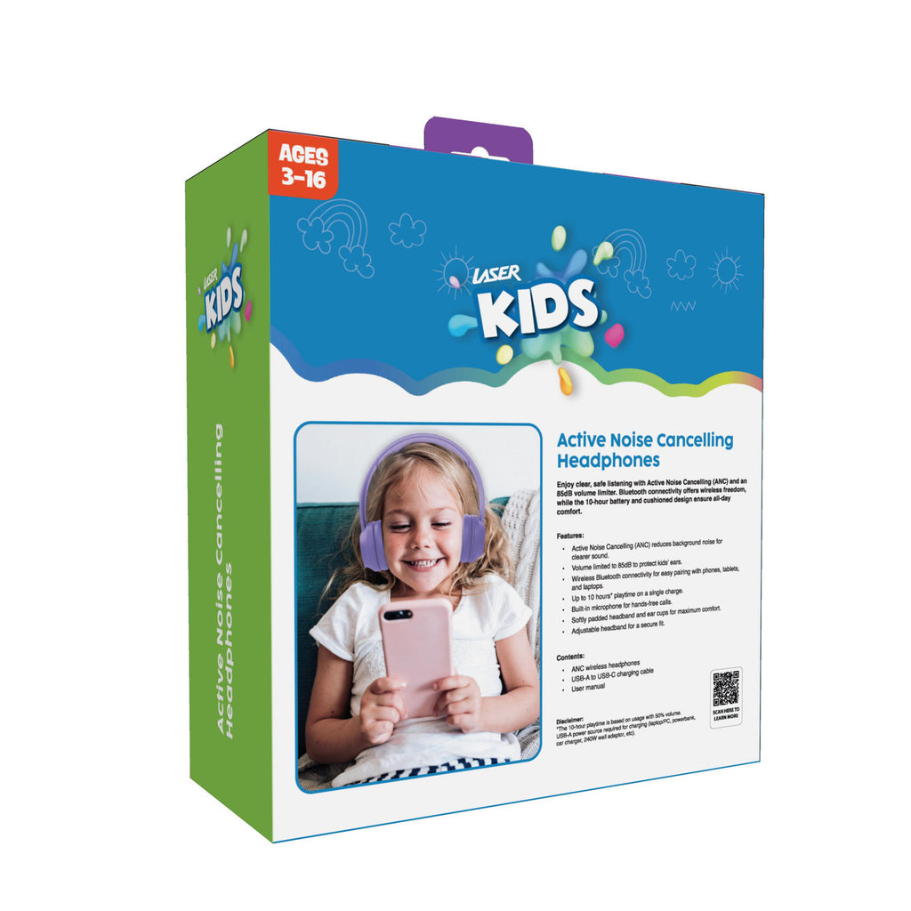 Laser Volume-Limited ANC Kids Wireless Headphones – Lila - Electronics > Headphones and Earphones > Over Ear Headphones
