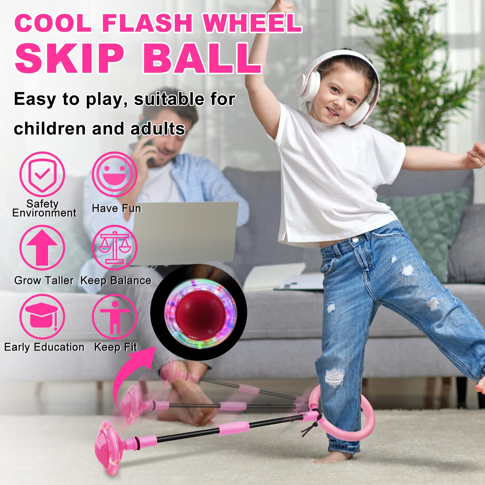 Skip Ball with Flash Wheel – Pink - Baby & Kids > Baby & Kid's Toys > Activity Toys