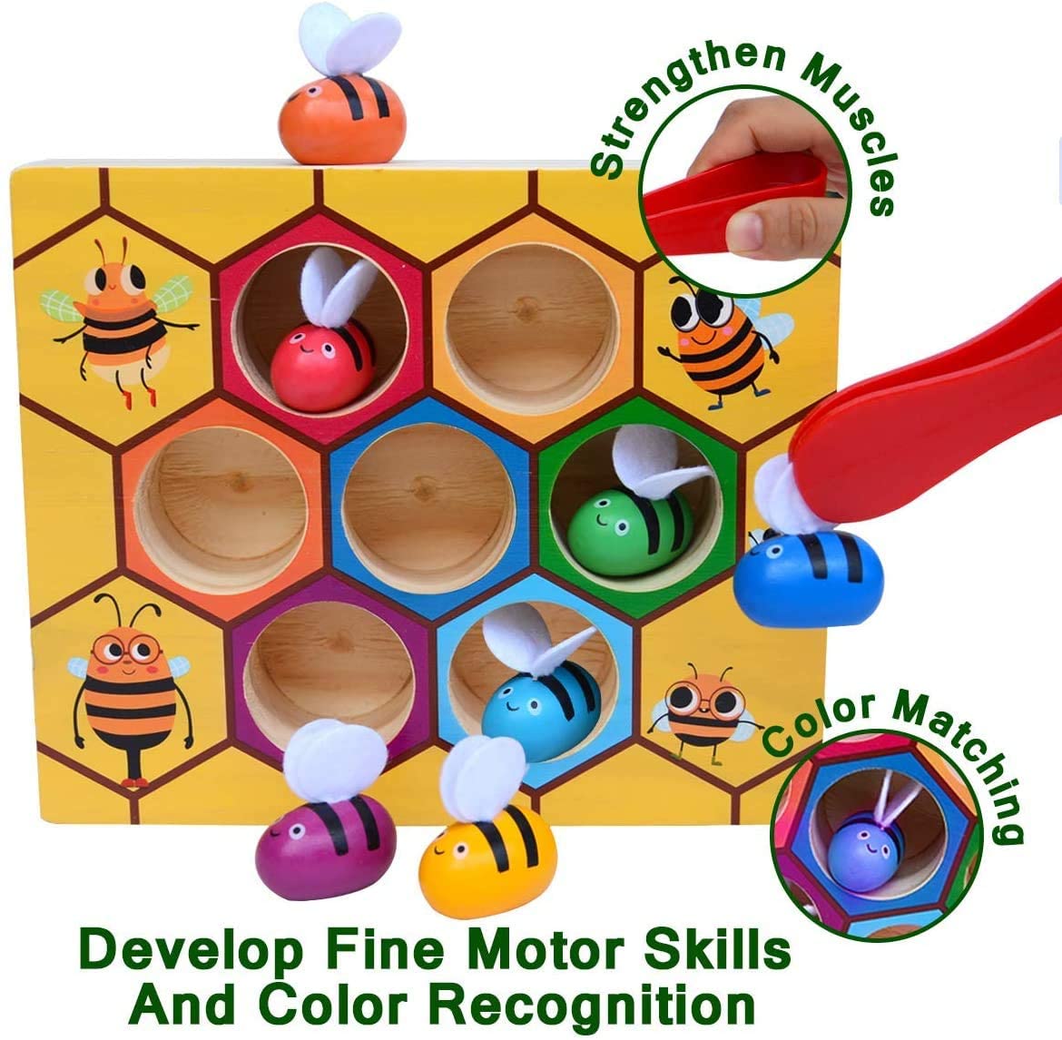 Wooden Bee Toddler Fine Motor Skill Toy - (Montessori Wooden Puzzle Early Learning Preschool Educational Kids) - Baby & Kids > Baby & Kid's Toys > Outdoor Play Equipment