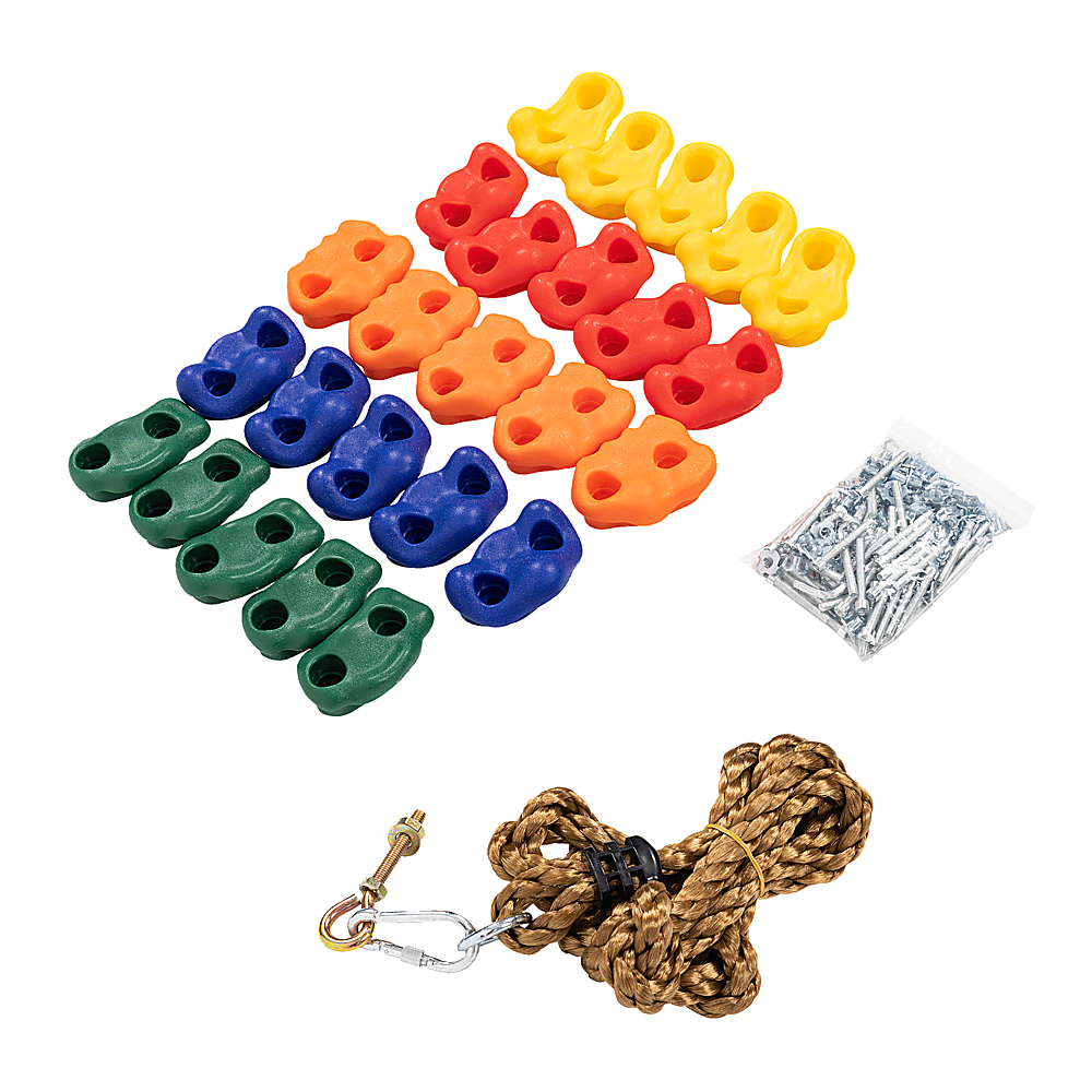 Jungle Gym Rock Climbing Holds Kids Wall Mounting Hardware Knotted Rope 25 Handles Playground - Baby & Kids > Baby & Kid's Toys > Activity Toys
